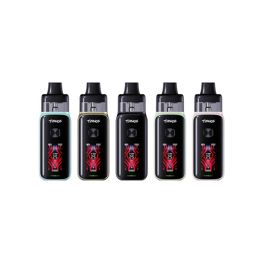 Uwell Typhos Pro Pod Kit with sleek design, compact size, and pod system for easy vaping, featuring modern branding and ergonomic shape.