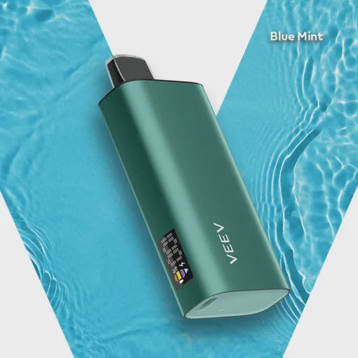Blue mint Veev Now 8k disposable vape device with sleek design and branding visible in the image.