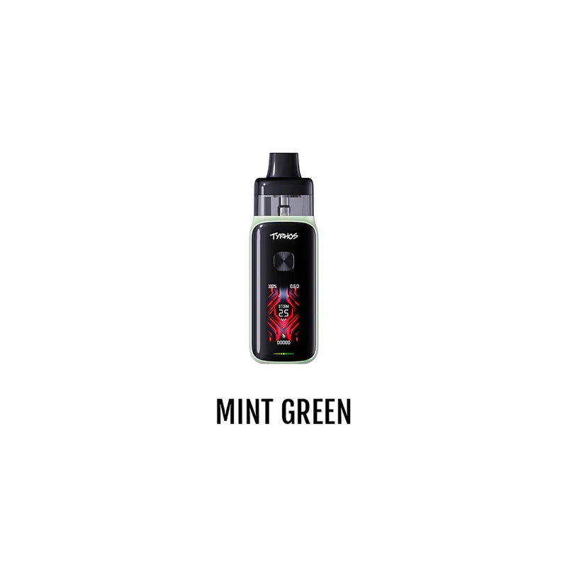 Uwell Typhos Pro Pod Kit in black with sleek design and transparent pod, compact and portable vaping device.