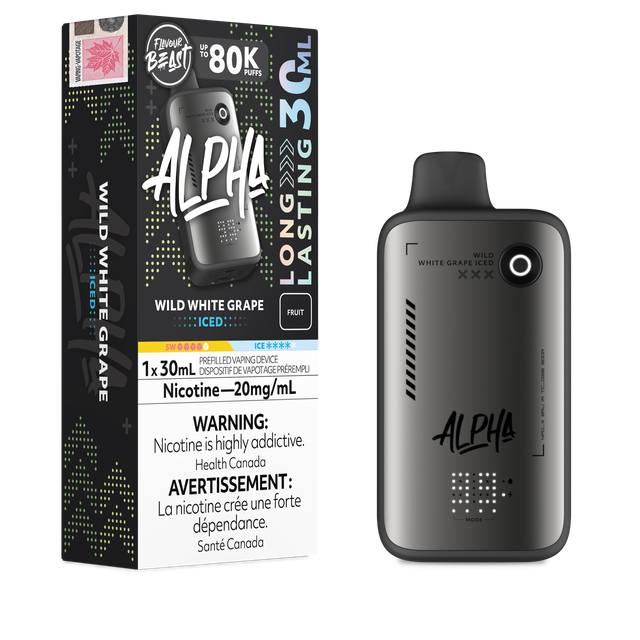 Disposable Flavour Beast Alpha 80K vape device with sleek design and branding, ready for use.