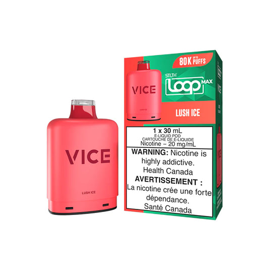STLTH X VICE Loop Max X Vice 80K pre-filled vape pods with sleek design and vibrant color for easy vaping.