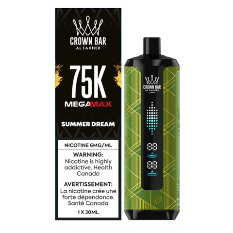 Crown Bar AL FAKHER MEGAMAX 75K disposable cigarette pack with colorful branding and individual cigarette wrappers.