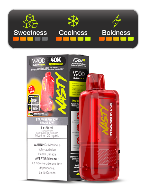 Nasty VPod Versa X pre-filled vaping pods with colorful design, compatible with Nasty VPod devices, shown in the image.