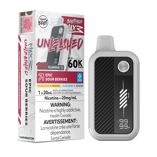 Flavour Beast Unleashed Beast Mode MAX 3 disposable vape device with sleek design and colorful branding.