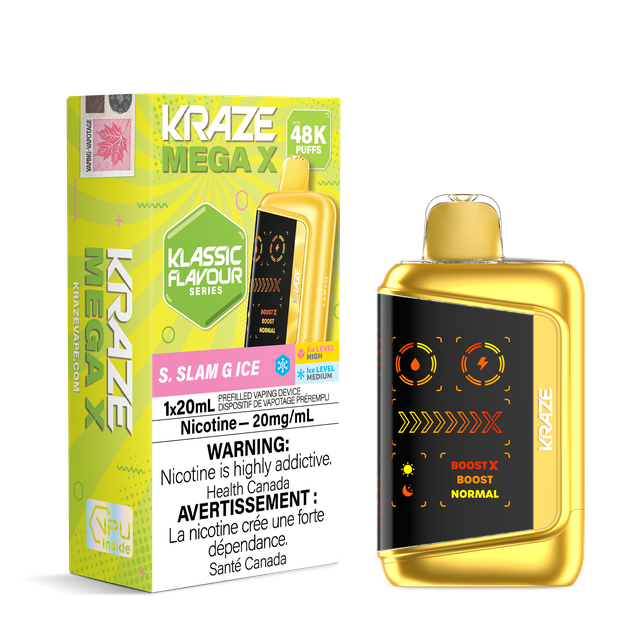 Kraze Mega X 48K Classic Flavours Series disposable vape device with colorful packaging and sleek design.