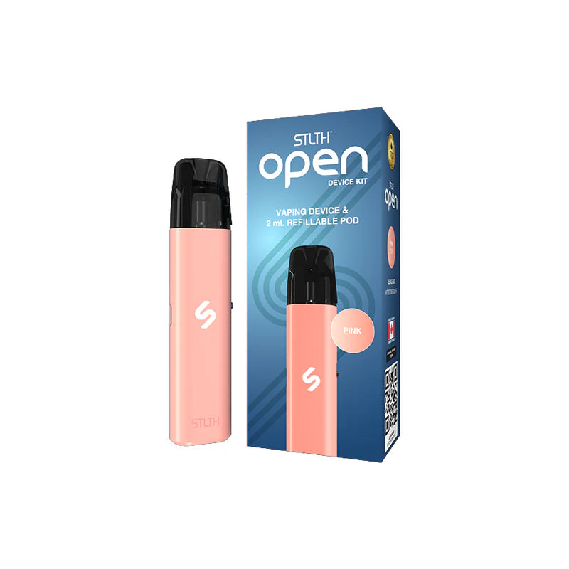 STLTH Open Pod Device Kit in pink with compact design, featuring a sleek STLTH pod kit for vaping.