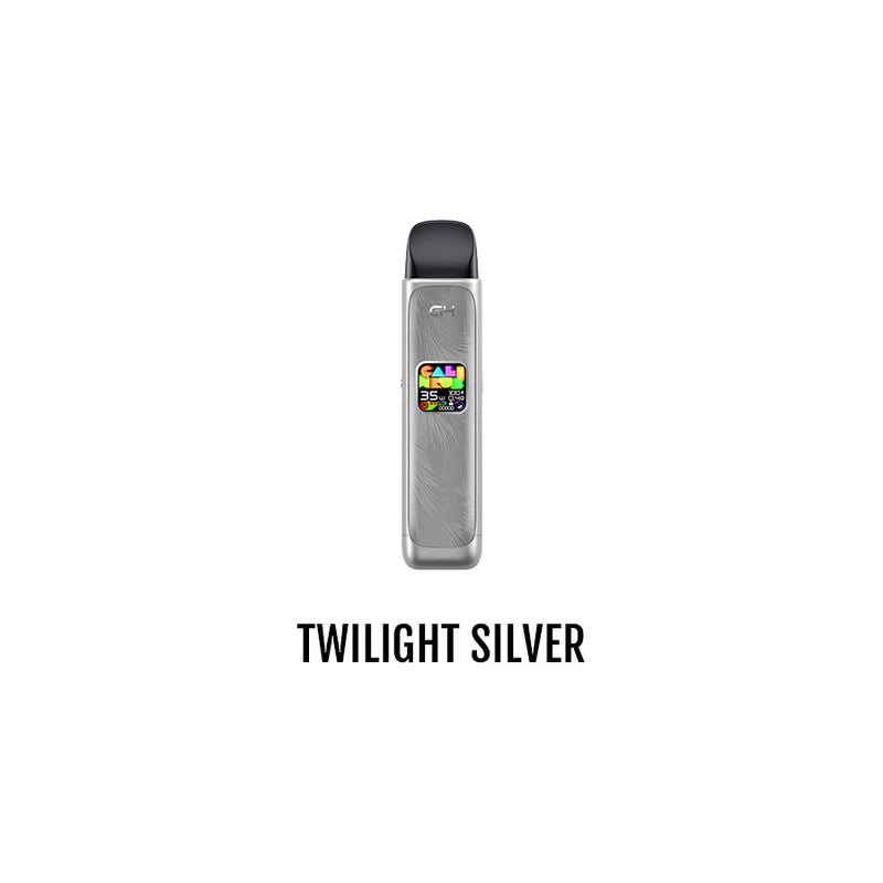 UWELL Caliburn G4 pod kit in twilight silver, compact vaping device with ergonomic design and sleek metallic finish.