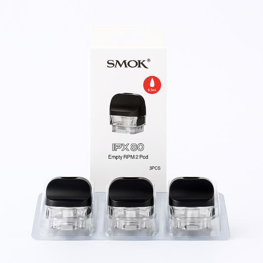 SMOK IPX 80 empty replacement pods for RPM2, 3-pack, compatible with IPX 80 vaping device, ideal for e-liquid refilling.