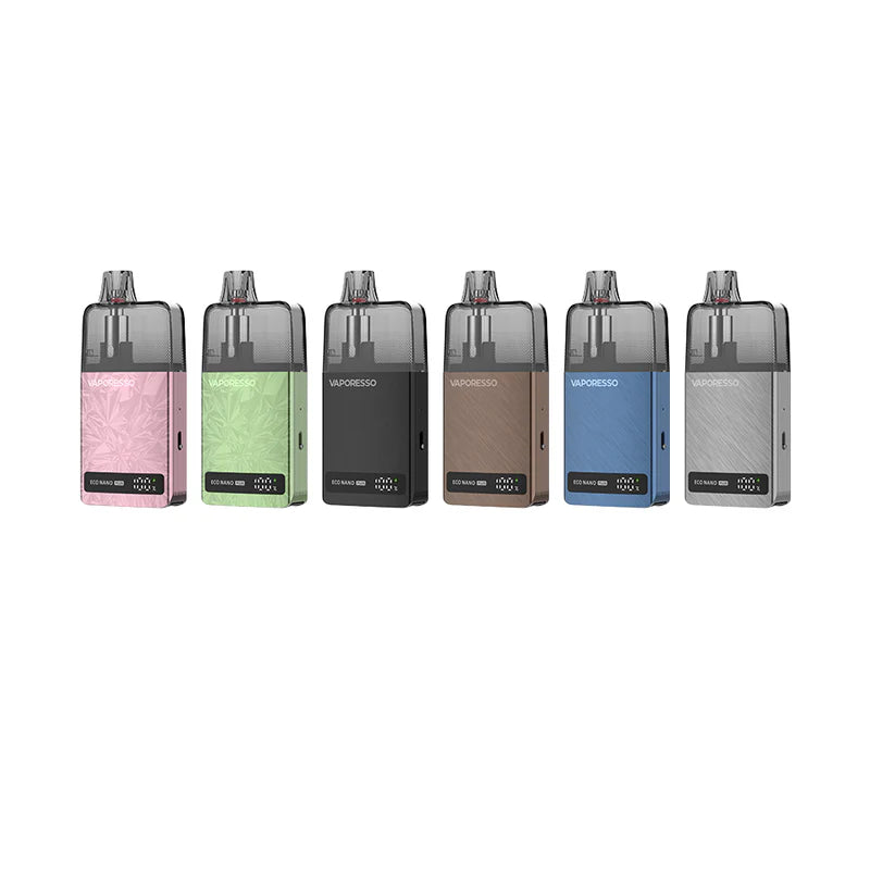 Vaporesso Eco Nano Plus Pod Kit in black, compact vape device with integrated pod system and ergonomic design.