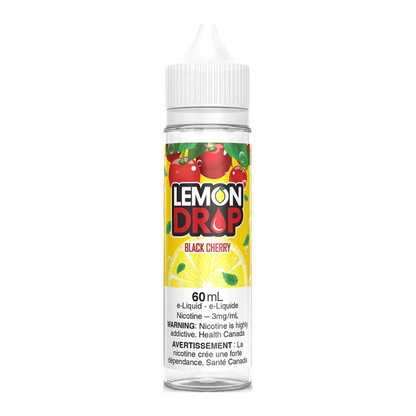 Black cherry flavored Lemon Drop FB 60ml e-juice in a clear bottle, showcasing the vibrant liquid inside.
