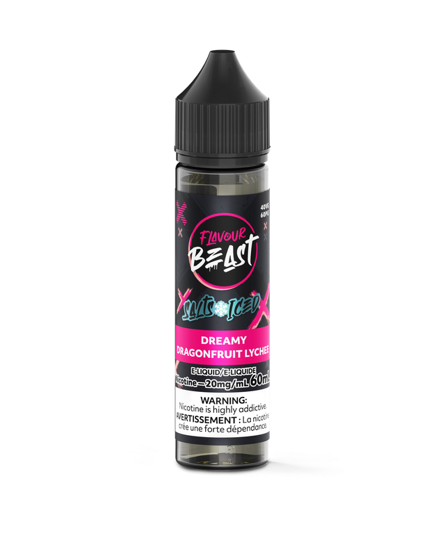 Bottle of Flavour Beast Salt Nic E-Juice in 60ml with colorful label, designed for vaping, showcasing the product's packaging.