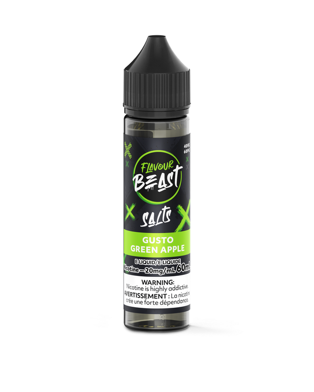 Bottle of Flavour Beast Salt Nic E-Juice 60ml with colorful label, showcasing the product's branding and packaging.