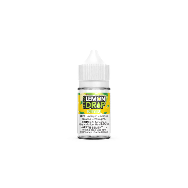 Lemon Drop Salt Nic E-Juice 30ML bottle with lemon slice and menthol flavor, featuring bright yellow label and clear plastic bottle.