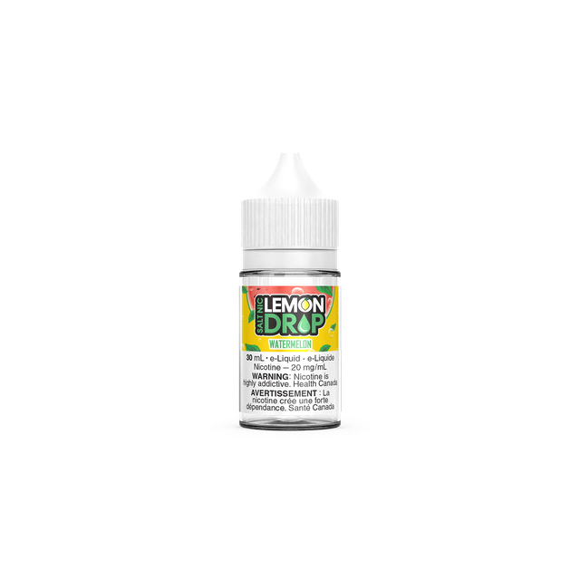 Lemon Drop Salt Nic E-Juice 30ml bottle with lemon slice and mint leaves for fresh citrus flavor.