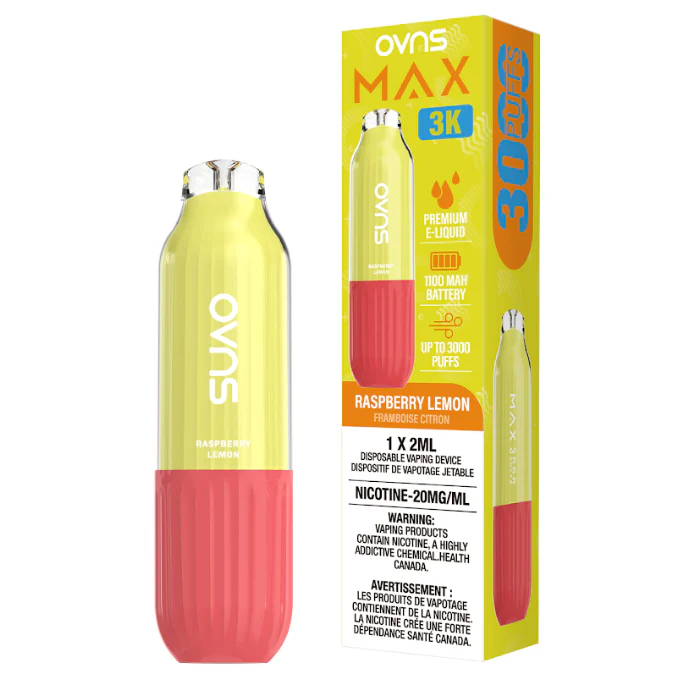 Disposable OVNS Max 3k vape device with sleek design and colorful branding, shown from a front angle in the image.