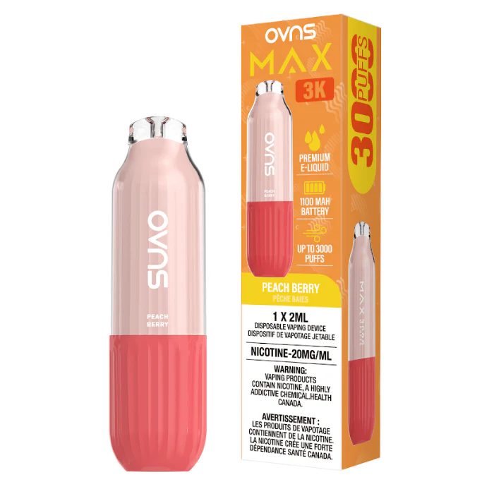Disposable OVNS Max 3k vape device with sleek design and compact size, shown with the product's front view.