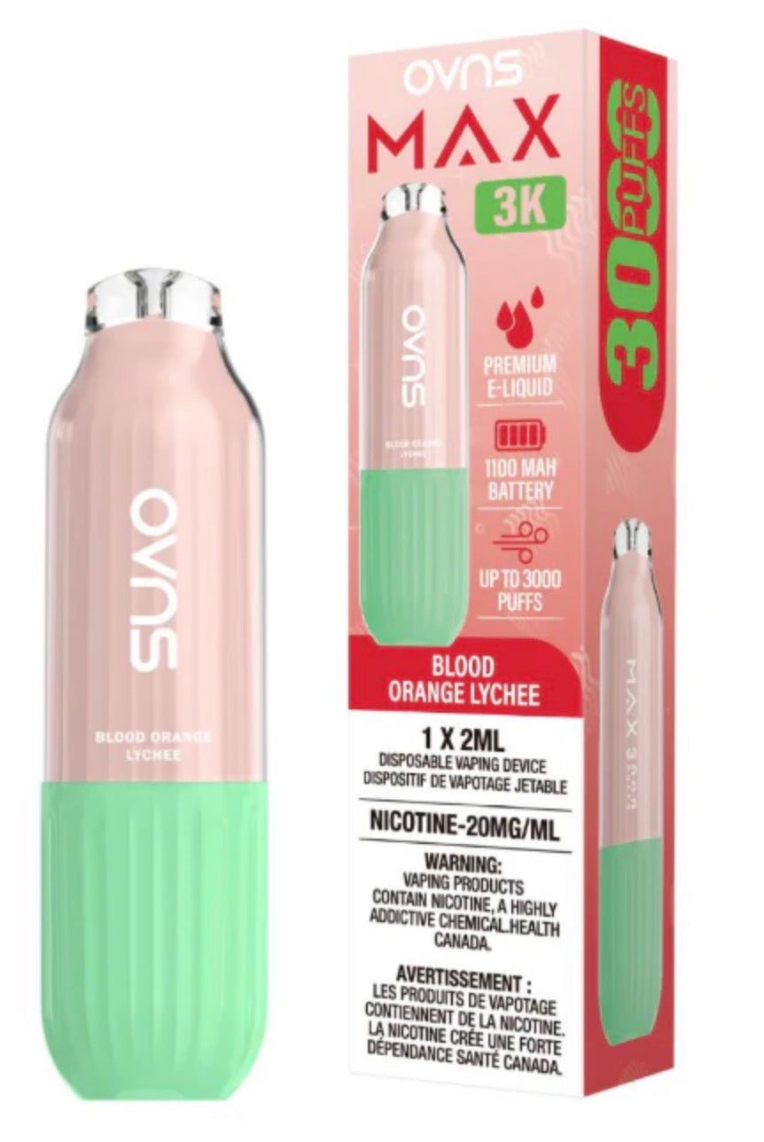 Disposable OVNS Max 3k vape device with sleek design and mouthpiece, shown on a neutral background.