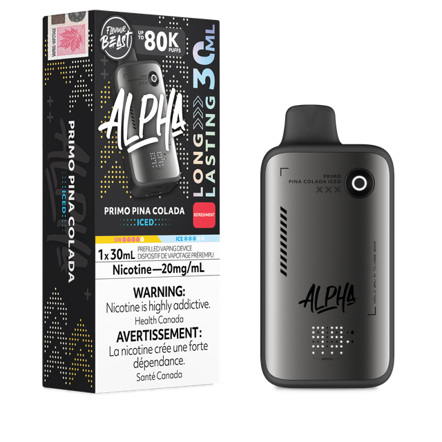 Flavour Beast Alpha 80K disposable vape device with sleek design, showing the compact and portable e-cigarette in the image.