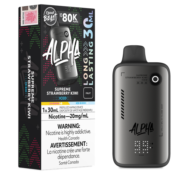 Disposable Flavour Beast Alpha 80K vape device with sleek design and branding, shown in the image.