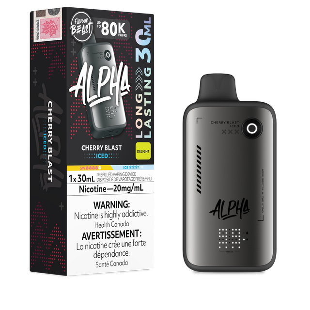 Flavour Beast Alpha 80K disposable vape device with sleek design and branding visible, designed for convenient, long-lasting vaping.