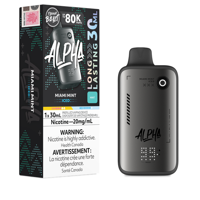 Flavour Beast Alpha 80K disposable vape device with sleek design and branding, designed for long-lasting vaping experience.