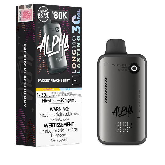Flavour Beast Alpha 80K disposable vape device showing sleek design and mouthpiece on a white background.
