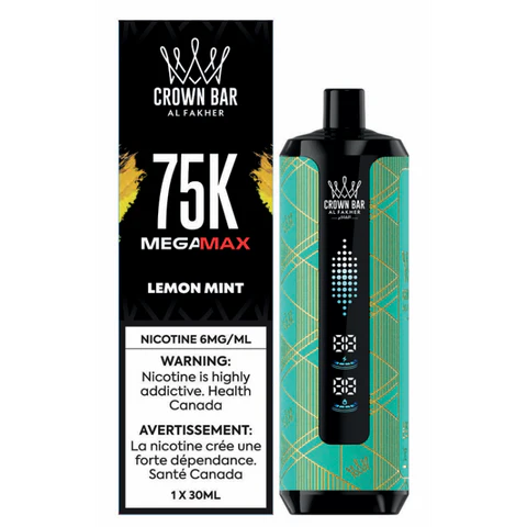 Crown Bar AL FAKHER MEGAMAX 75K disposable device with sleek design and visible brand logo, ideal for flavorful vaping experiences.