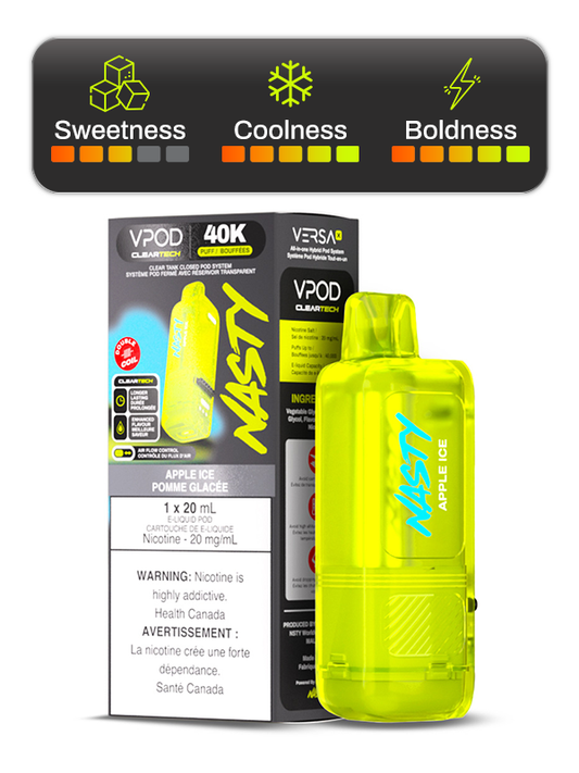 Nasty VPod Versa X pre-filled vape pods with colorful design and branding, suitable for Nasty VPod vape devices.