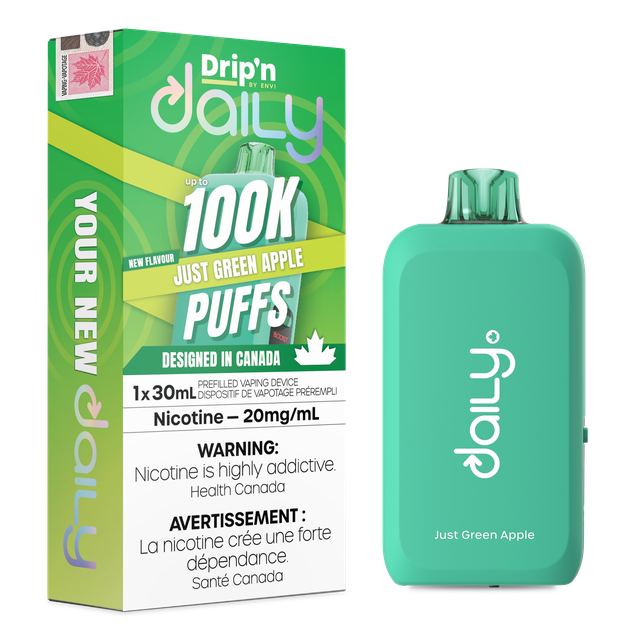 Envi Drip’n Daily 100K disposable vape device with sleek design and compact size, suitable for daily vaping.