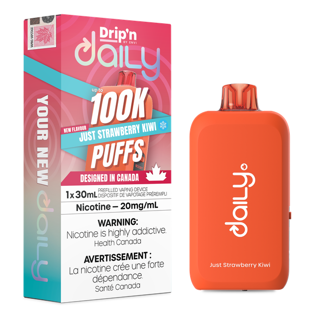 Envi Drip’n Daily 100K disposable vape device with sleek design and compact size for easy use and portability.