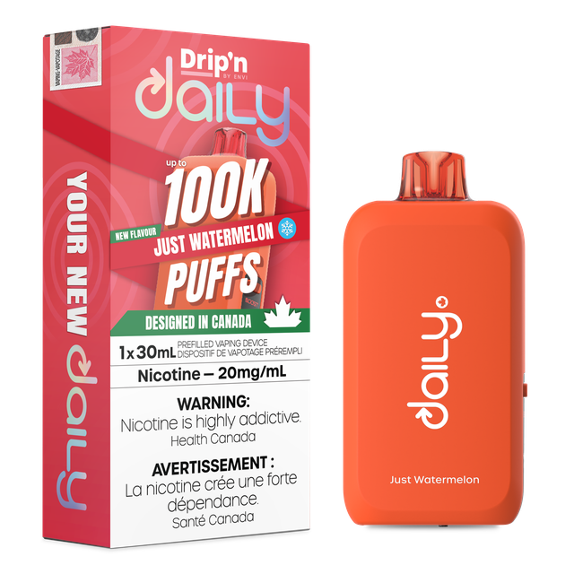 Envi Drip’n Daily 100K disposable vape device with sleek design and compact size, suitable for all-day vaping.
