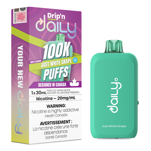 Envi Drip’n Daily 100K disposable vape device with sleek design and mouthpiece, designed for easy daily use.
