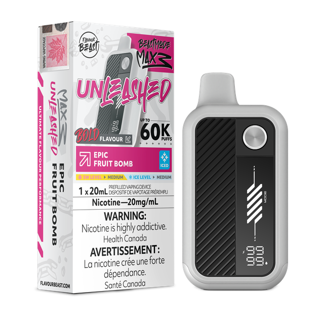 Flavour Beast Unleashed Beast Mode MAX 3 disposable vape device with colorful branding and sleek design.