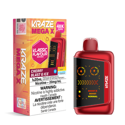 Kraze Mega X 48K Classic Flavours Series disposable vape device with colorful packaging and branding.