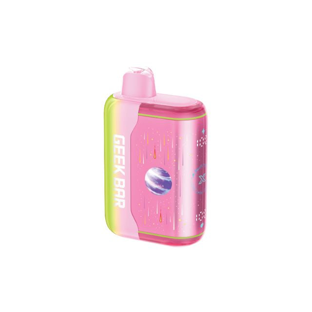 Geek Bar Pulse X2 100K disposable vape device with sleek design and compact size, featuring colorful branding and mouthpiece.