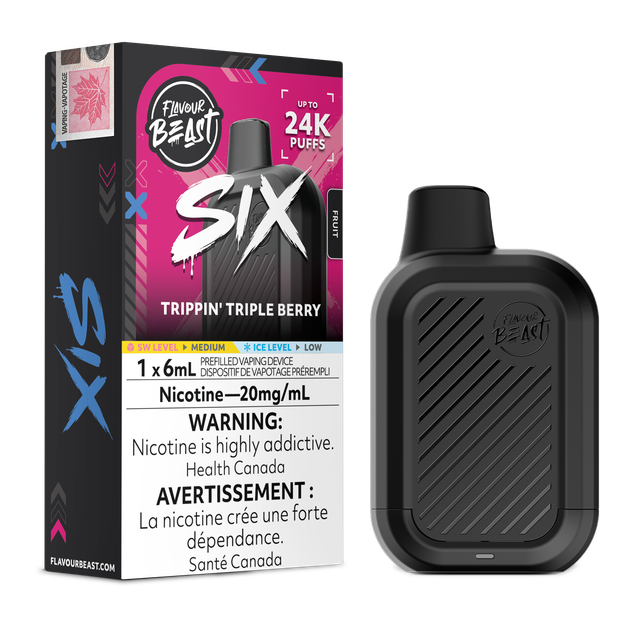 Flavour Beast SIX 24K disposable vape device with sleek design and gold accents, designed for easy use and portability.