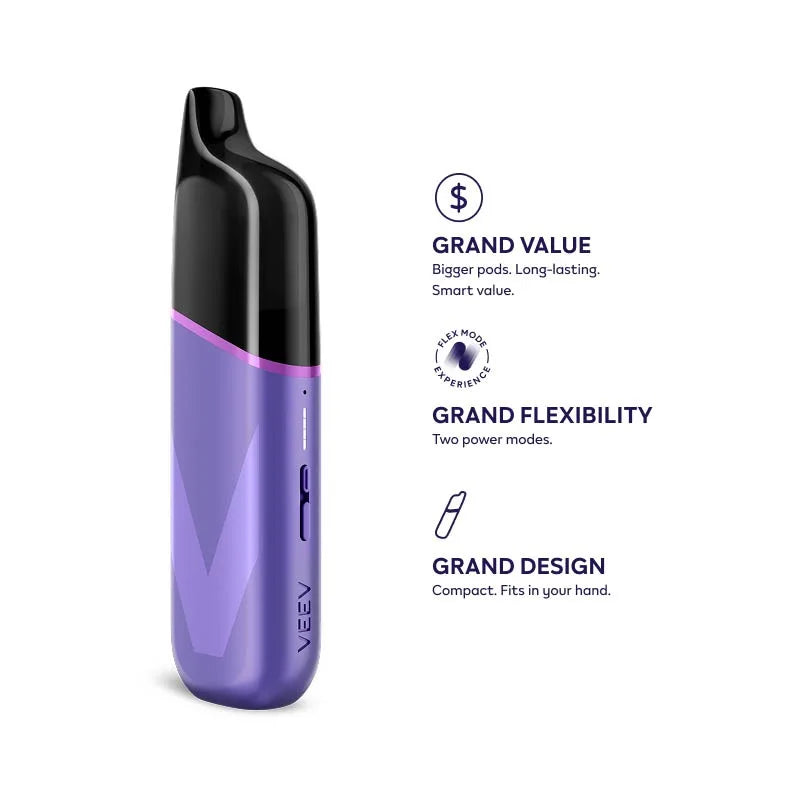 VEEV Grand Device pre-filled pod vaping device with sleek design and compact size, ideal for on-the-go use.