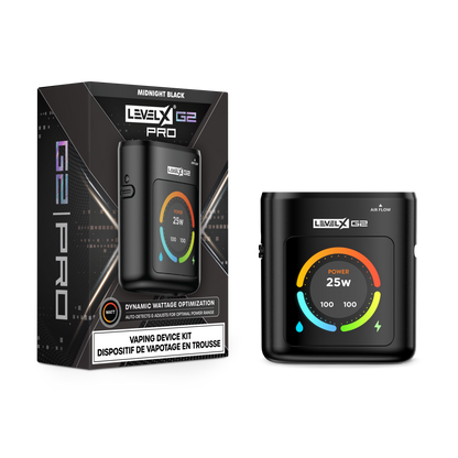 Flavour Beast Level X G2 PRO battery pre-filled pod device in midnight black, compact and sleek vaporizer for nicotine enjoyment.
