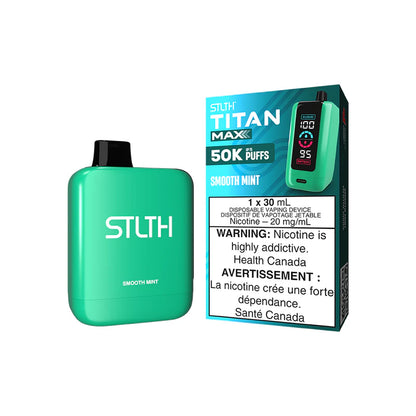 Smooth mint STLTH TITAN Max 50k disposable vape device with sleek design and mint flavor.