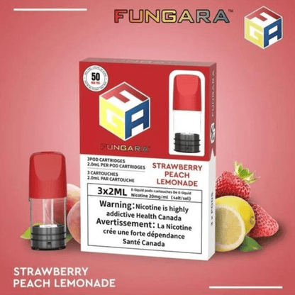 Fungara Pods 2% STLTH pre-filled vape pod with strawberry, peach, and lemonade flavor, designed for compatible vape devices.