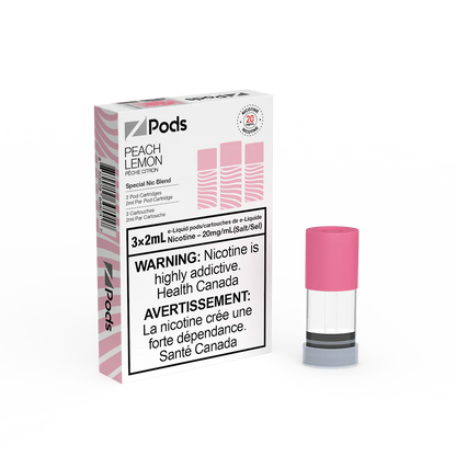 Peach and lemon Z POD STLTH pre-filled vape pods for Z POD devices, showcasing the fruity flavor and sleek design.